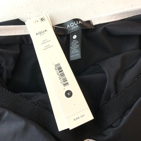 Aqua Swim 1/4 Placket Light Support One Piece Swimsuit Button Black White S - Picture 5 of 5